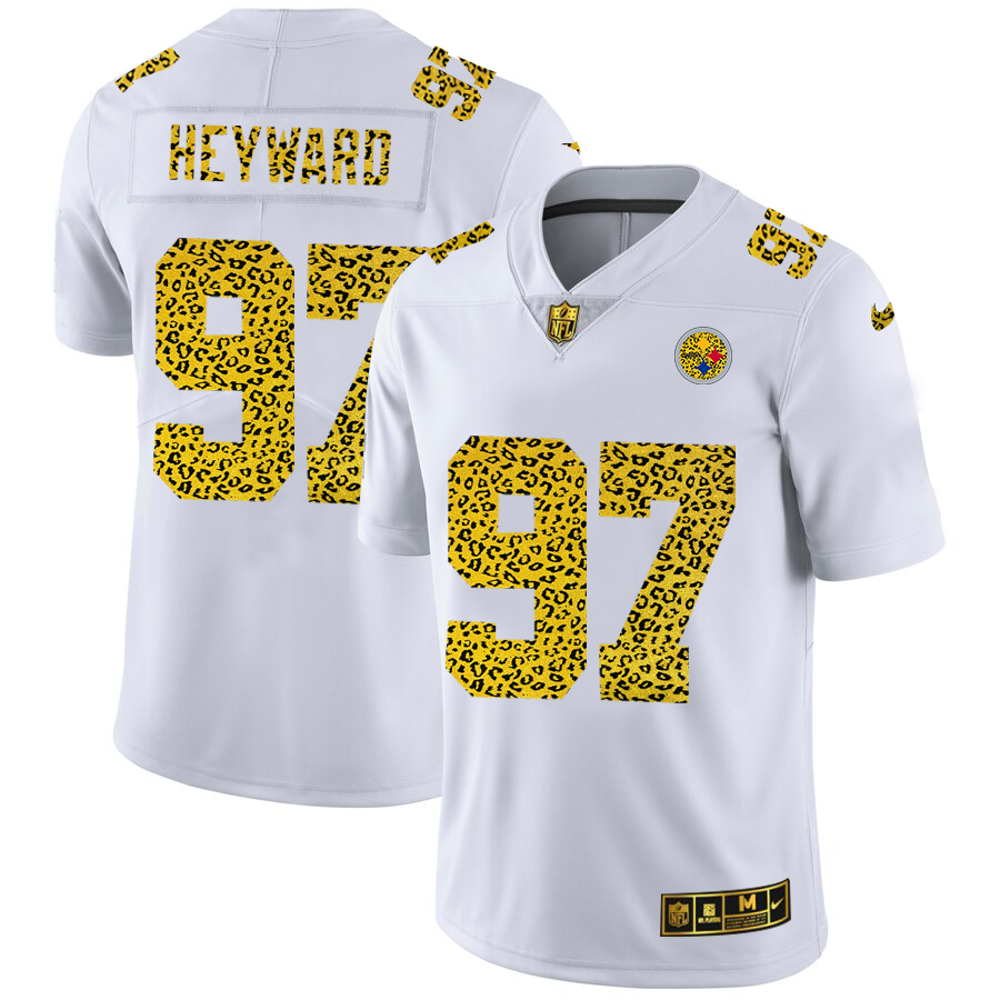 Pittsburgh Steelers #97 Cameron Heyward Men Nike Flocked Leopard Print Vapor Limited NFL Jersey White